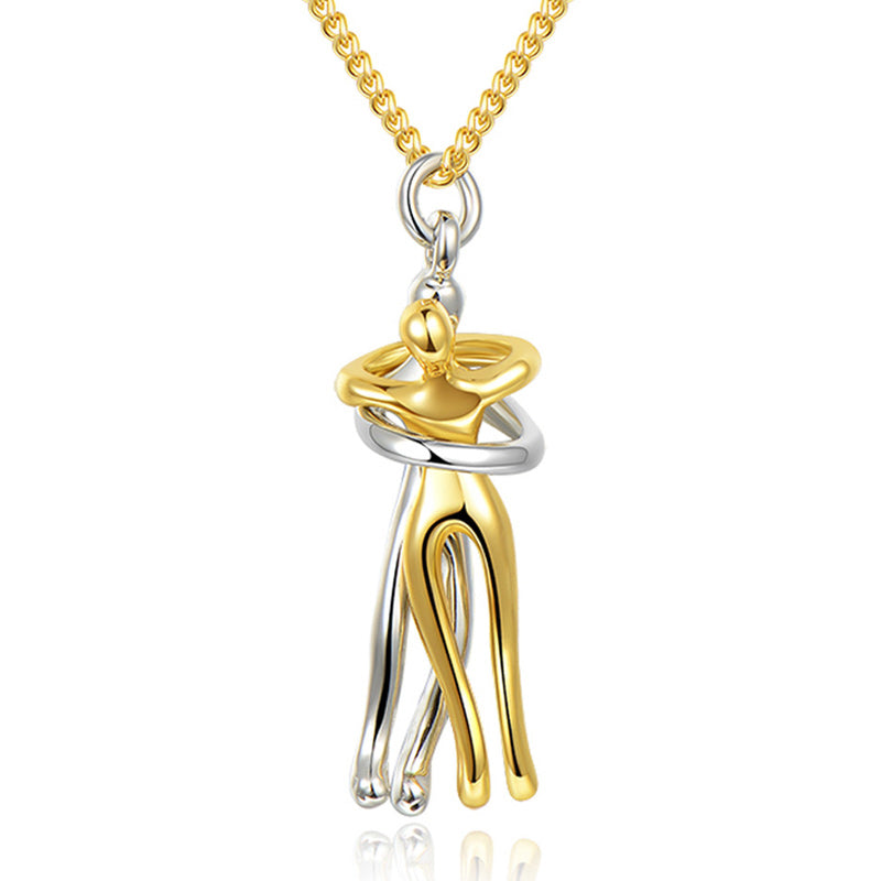 Couple hugging necklace