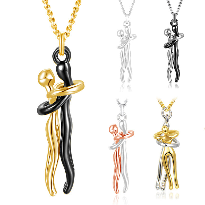 Couple hugging necklace