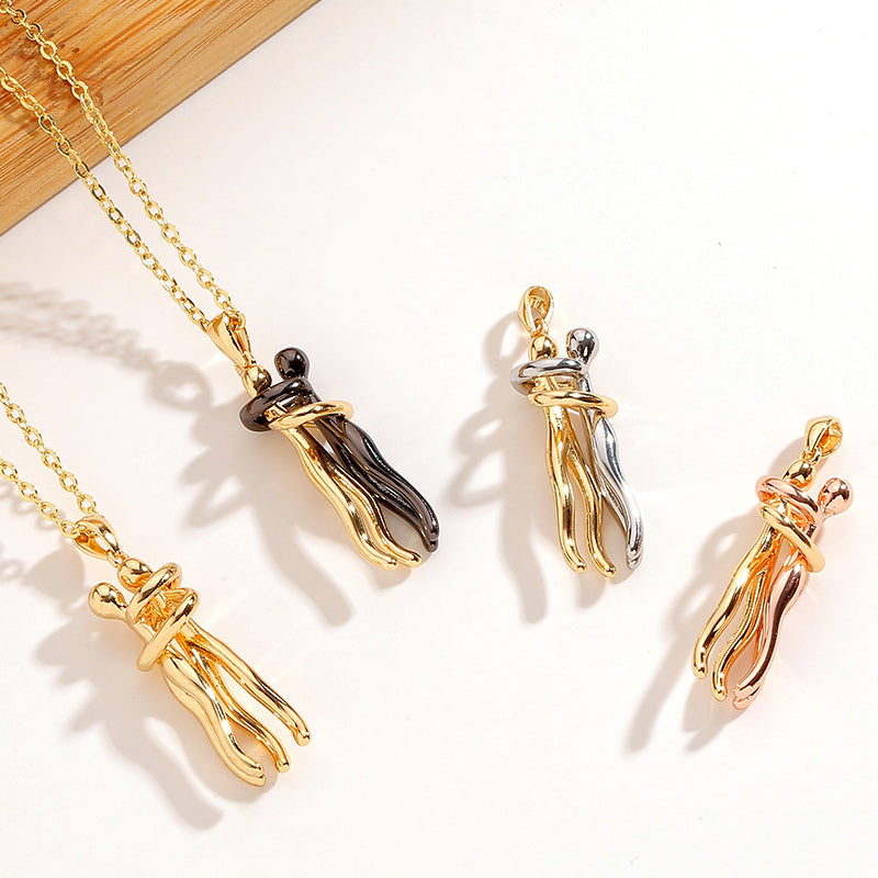 Couple hugging necklace