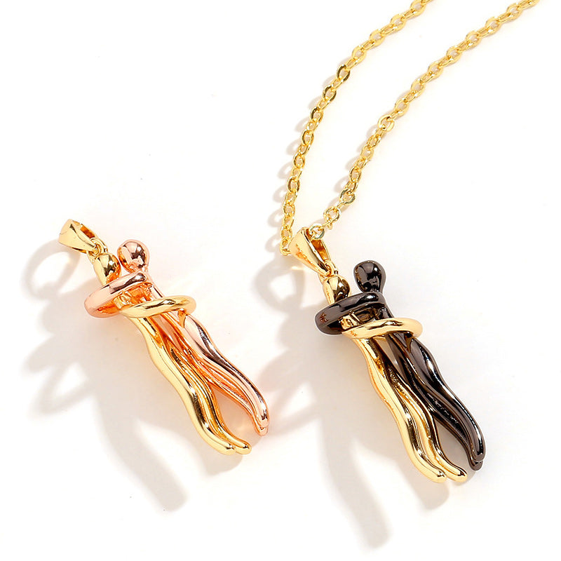Couple hugging necklace