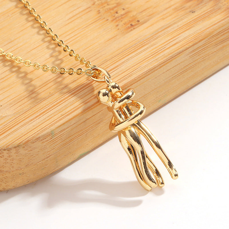 Couple hugging necklace