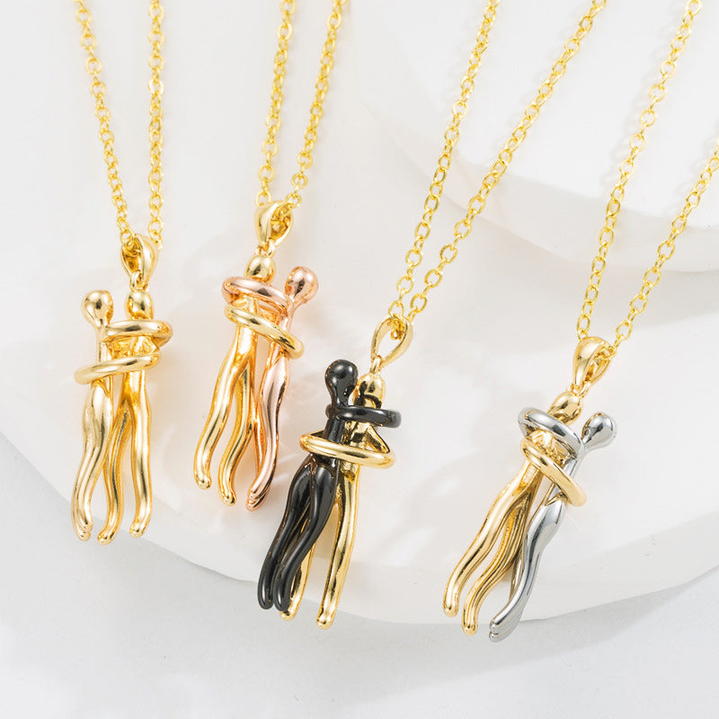 Couple hugging necklace