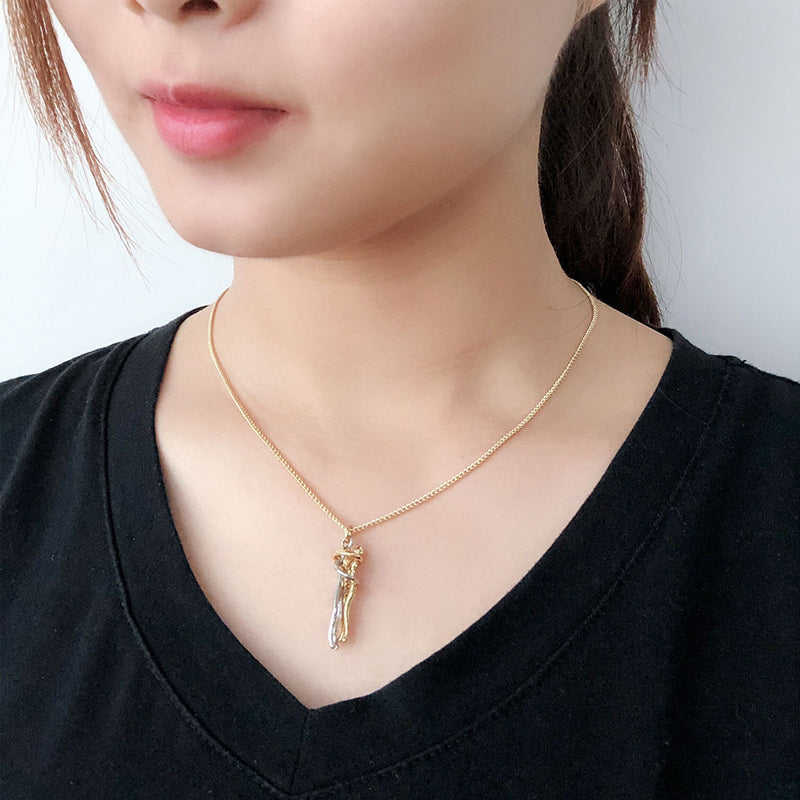 Couple hugging necklace