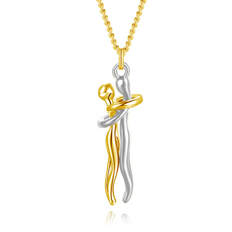 Couple hugging necklace