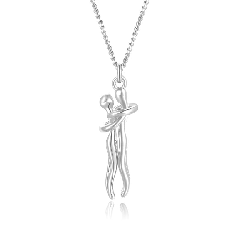 Couple hugging necklace