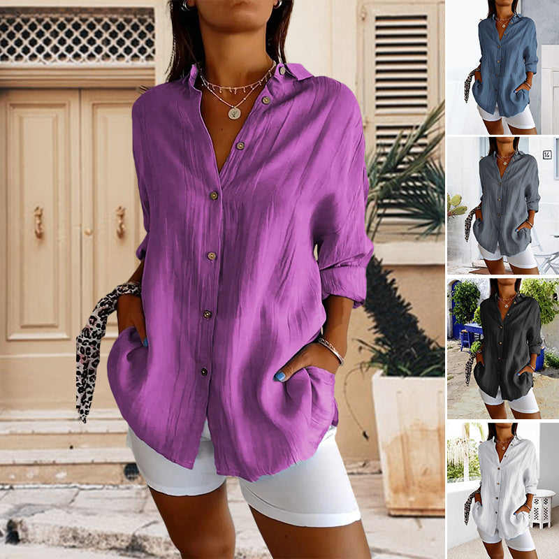 Classic Lapel Single Breasted Pleated Texture Shirt